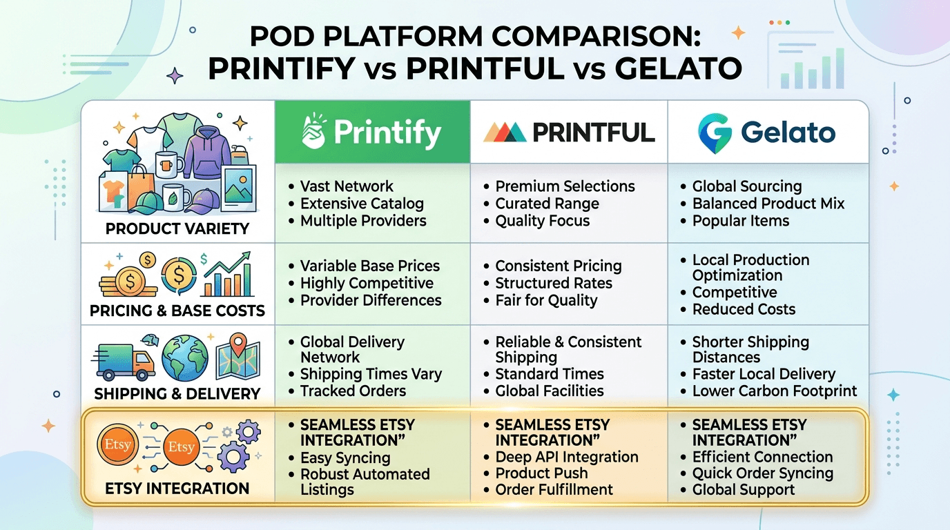 Printify vs Printful vs Gelato: The Ultimate Etsy POD Comparison for 2026 blog post