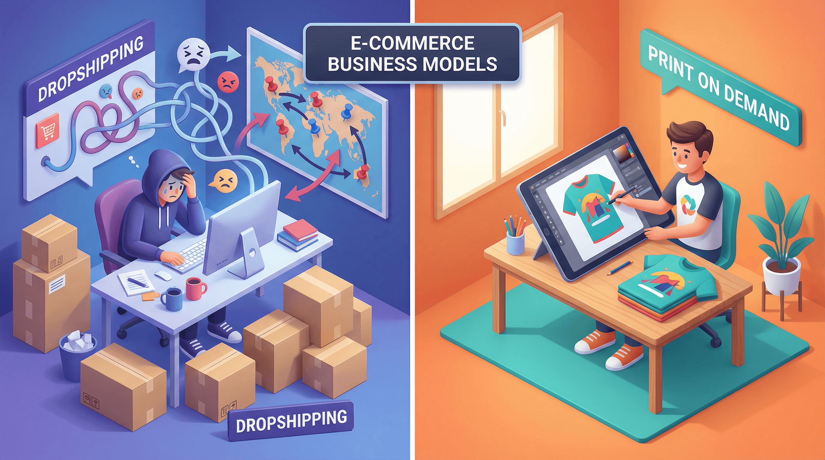 Dropshipping vs Print on Demand: The 2026 E-commerce Showdown blog post