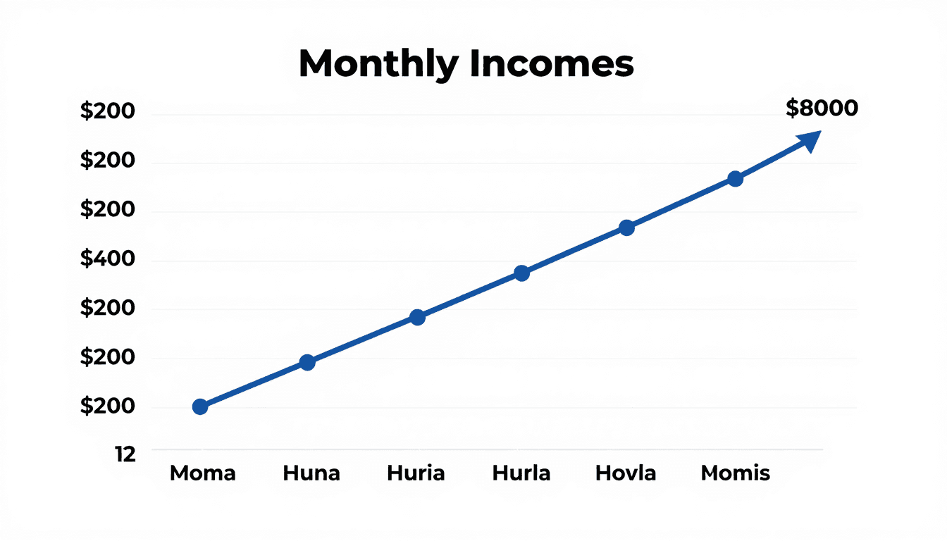 Graph showing Etsy POD income growth over 12 months with automation