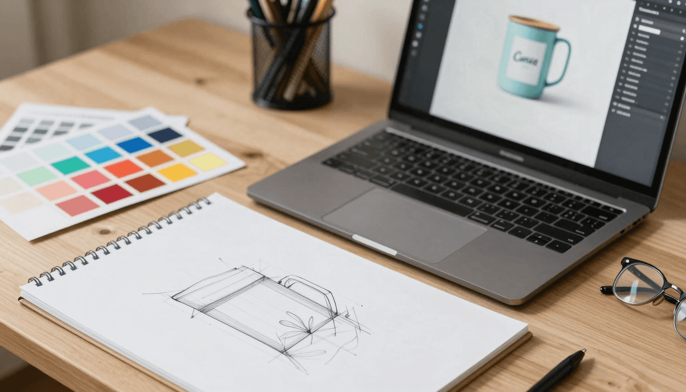 Designer creating print on demand artwork using Canva integration