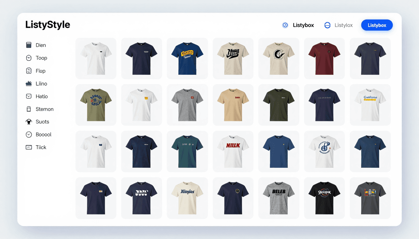 Listybox ListyStyle interface generating multiple unique t-shirt mockups at once