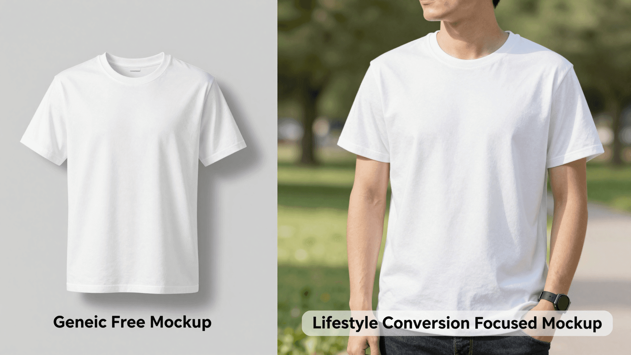 Comparison of a generic free mockup vs a lifestyle mockup for t-shirt