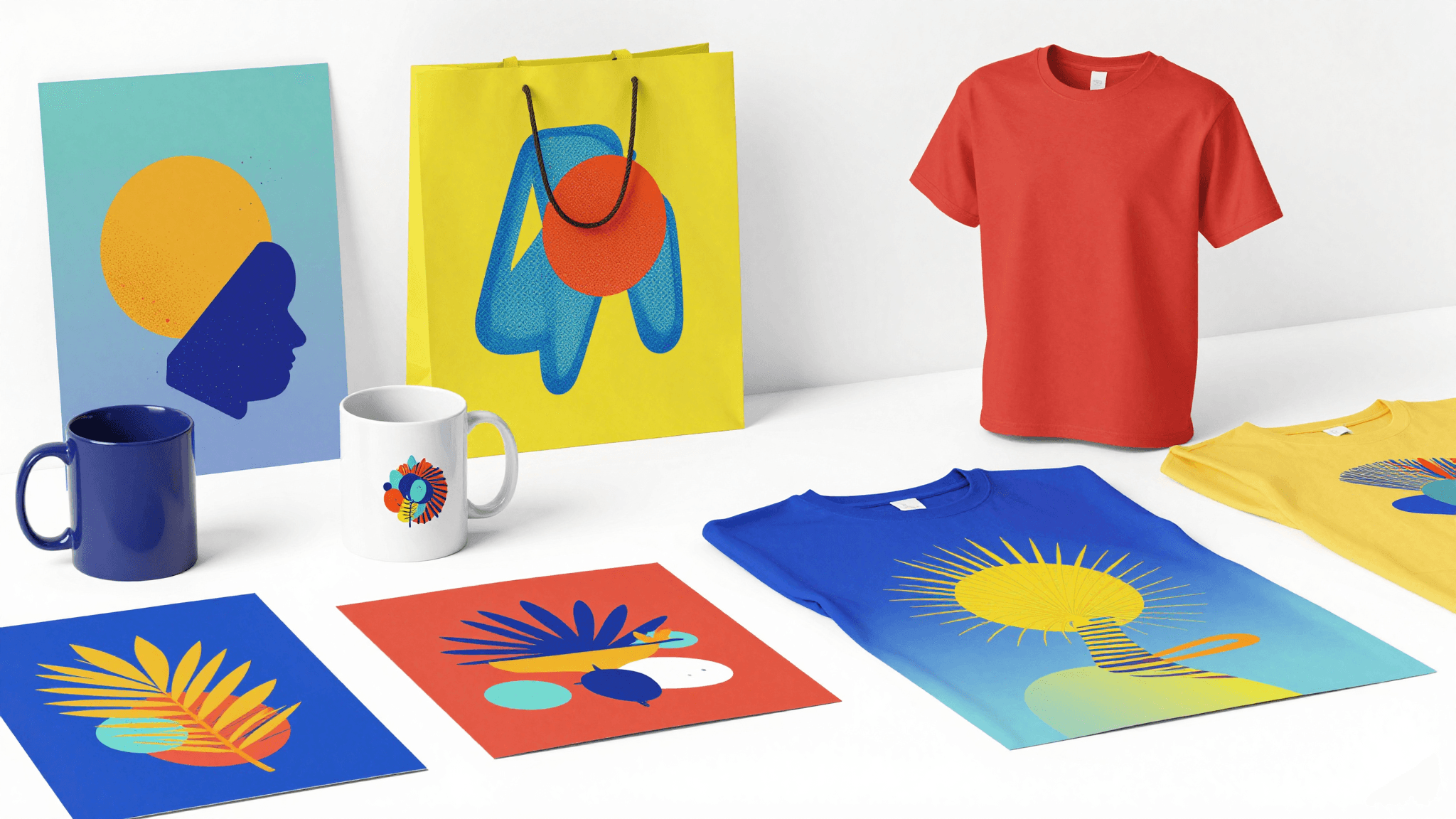 Print on demand product variety mugs shirts posters