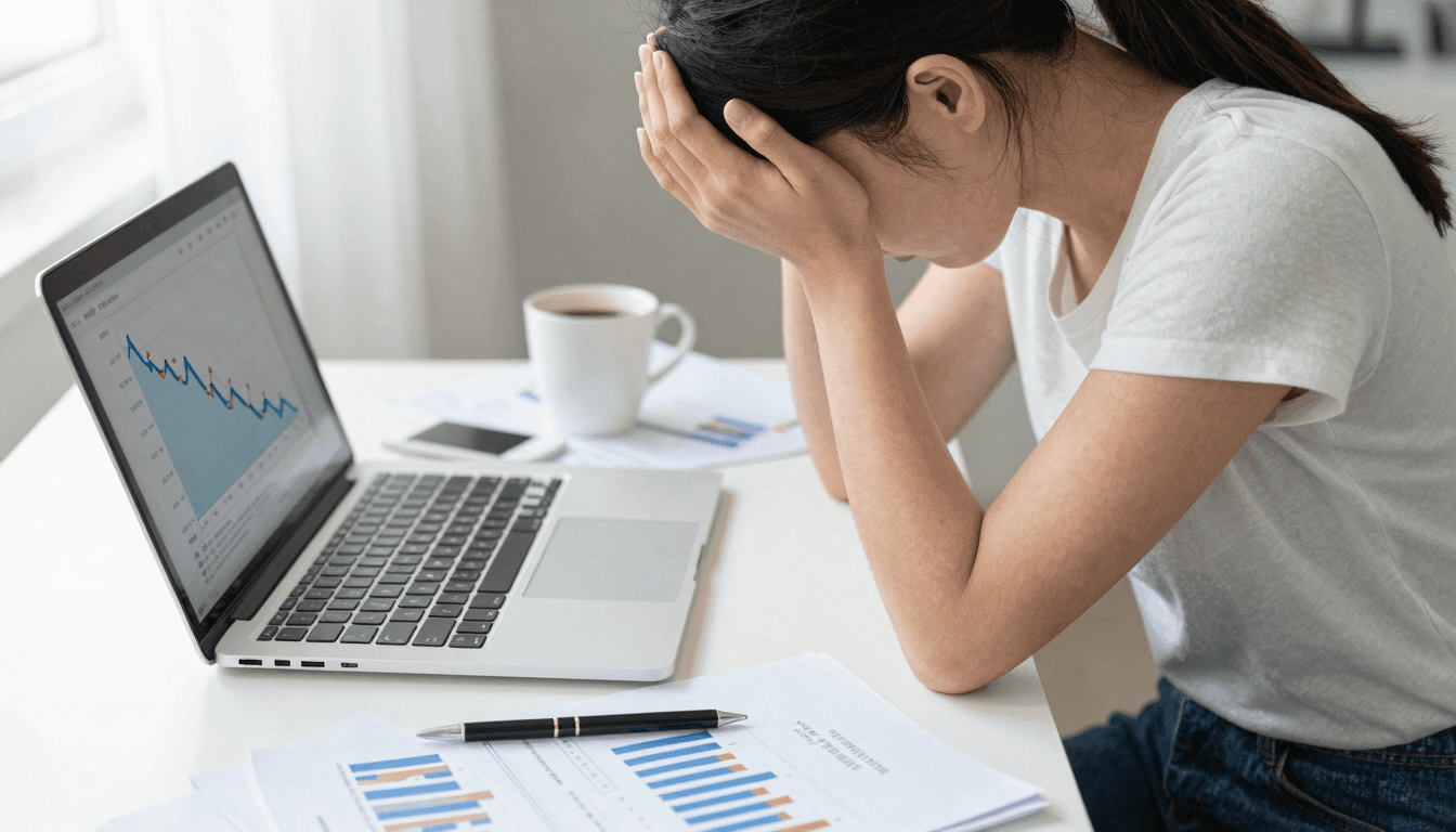 A frustrated entrepreneur looking at analytics