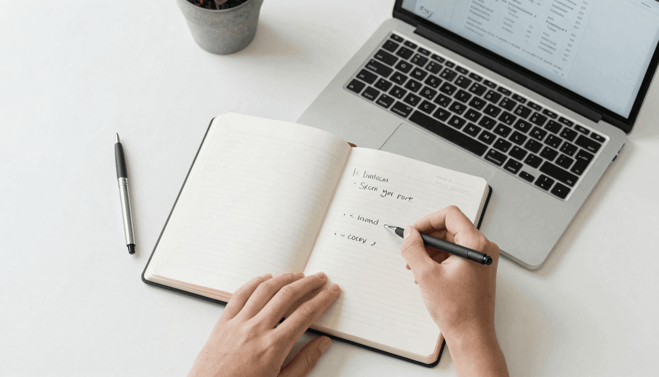 Etsy seller making notes on shop stats